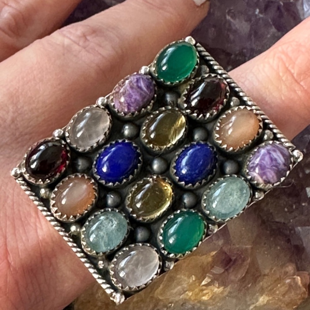 Multi Gemstone Statement Adjustable Sterling, Sil… - image 6